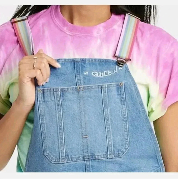 Blue Jean Short Overalls Rainbow 🌈 "Queen" NWT By Blu - Picture 2 of 14